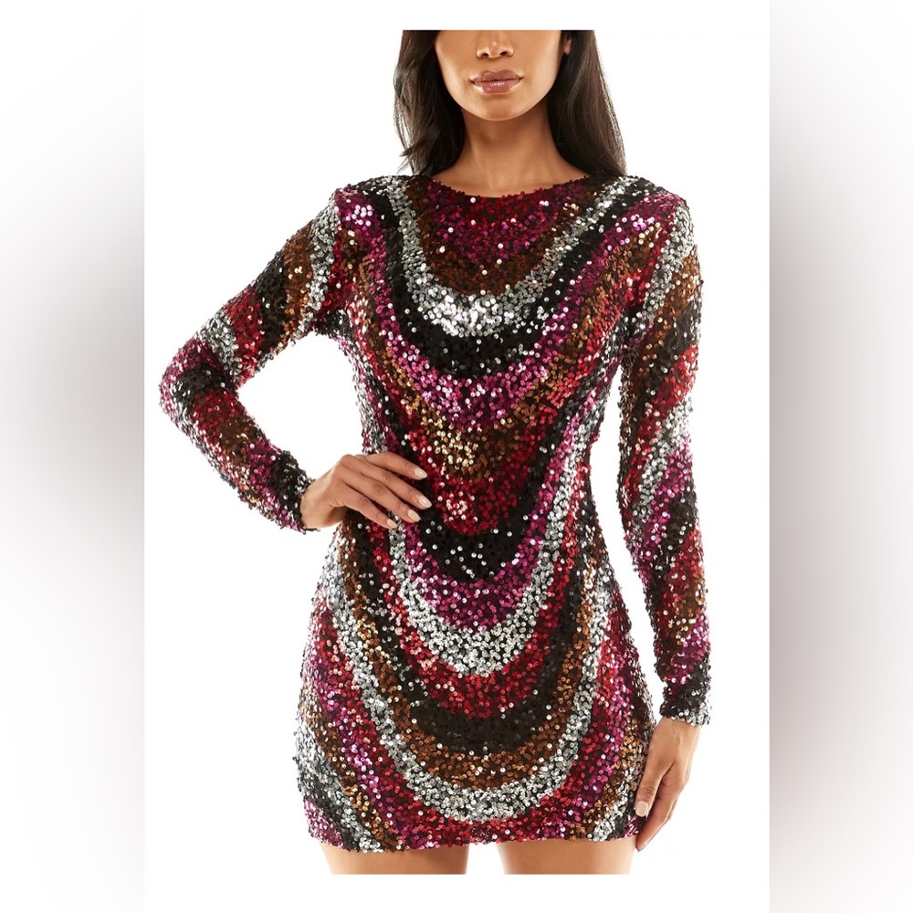 B DARLIN Juniors' Sequined Low-Back Mini Homecoming Dress -Size XXS (0)